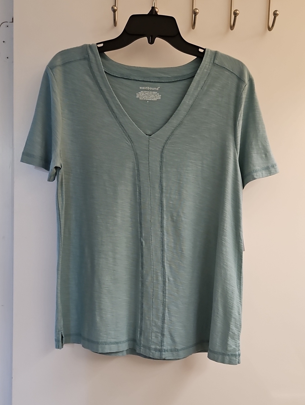 Westbound Womens V-Neck Short Sleeve T-Shirt Cameo Blue Small NWT S51KW201